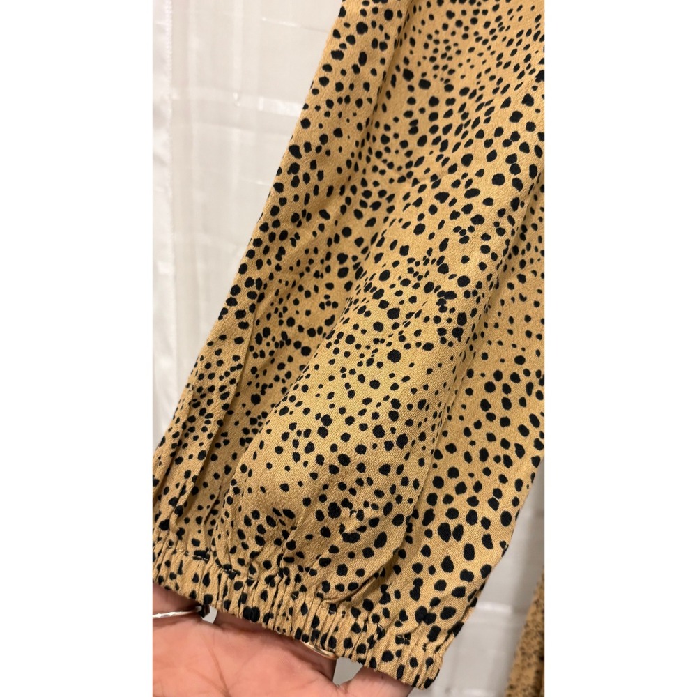 Gap Women Tan Black Dalmatian Print Rayon Wrap Midi Dress Long Sleeve Size 4 - Picture 7 of 10